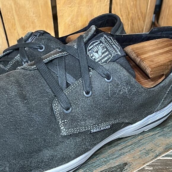 Skechers Harper Epstein Relaxed Fit Gray Leather Lace-Up Sneakers Mens Size 14 - Picture 9 of 12